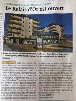 26/02/2021 - Parution Relais d'Or dans le journal Le Nouvelliste - www.lenouvelliste.ch